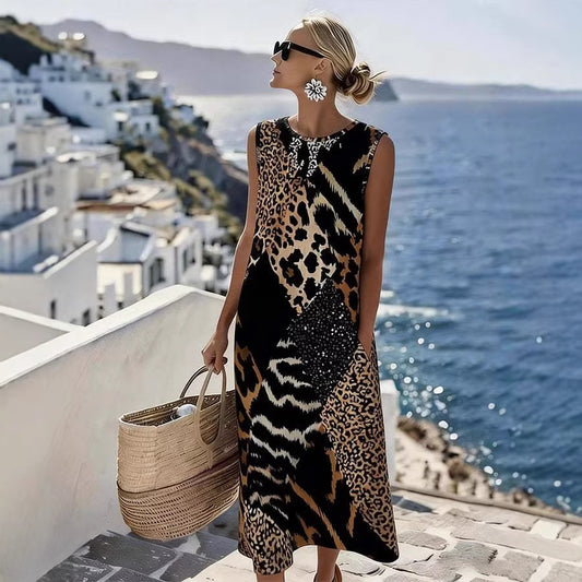Women's Fashionable Sleeveless Leopard-Print Dress