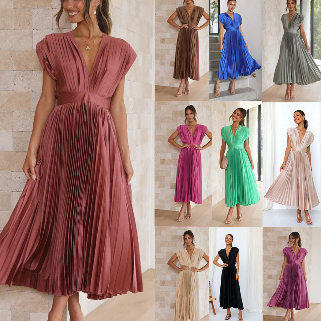 Elegant Pleated Casual Loose Zip Sleeveless Dress