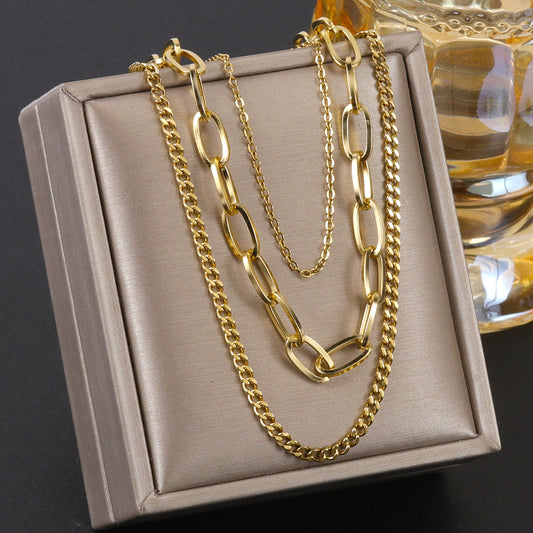 Retro 18K Gold Multi-Layer Titanium Steel Chain For Women