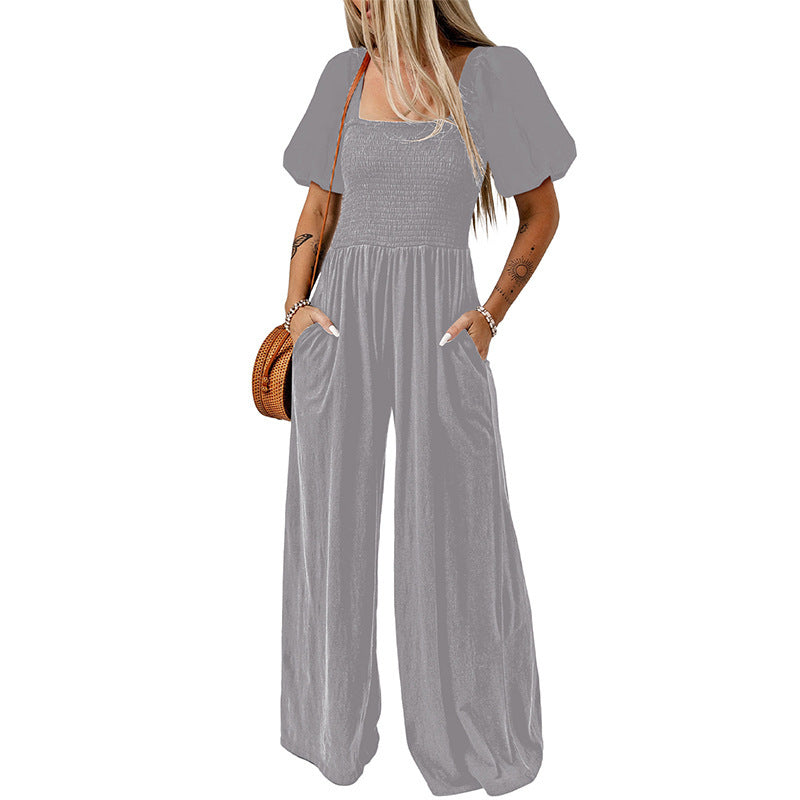 Square Collar Short Sleeve Jumpsuit
