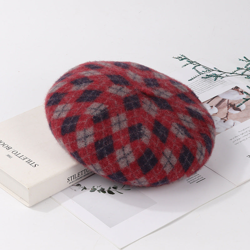 Autumn And Winter Wool Plaid Beret Retro Easy Matching Woolen