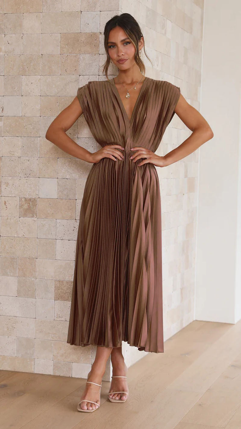 Elegant Pleated Casual Loose Zip Sleeveless Dress