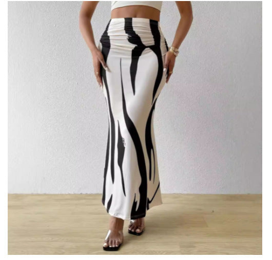 Popular Women's Dress With Zebra Pattern Tight Fitting High Waisted Fish Tail Fashion Skirt