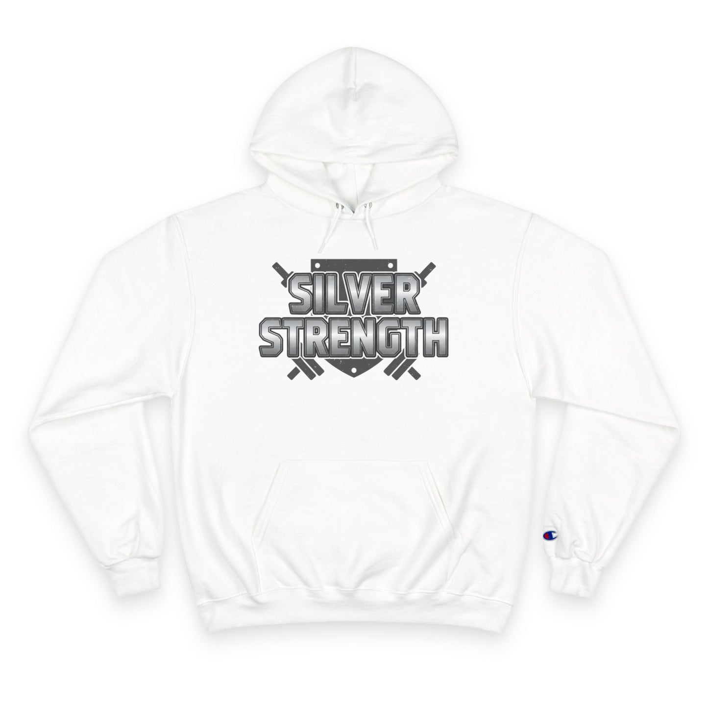 Silver Strength Hoodie — Champion Logo Athletic Pullover