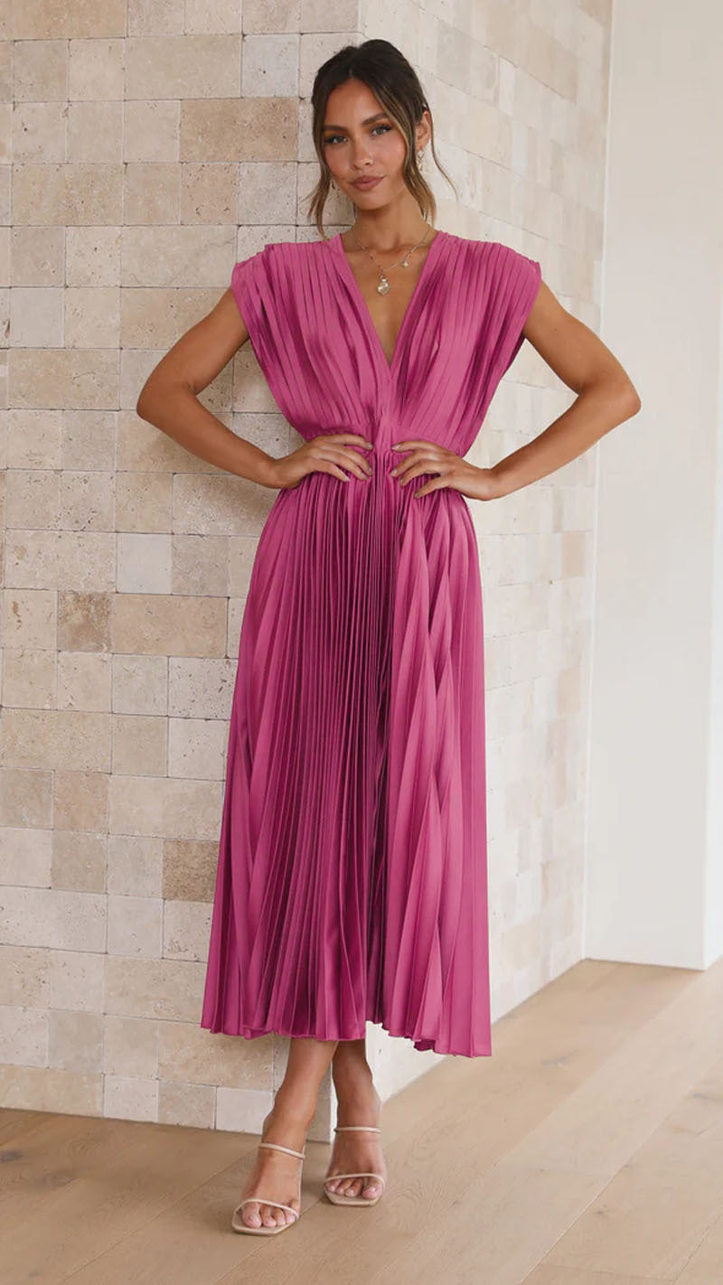 Elegant Pleated Casual Loose Zip Sleeveless Dress