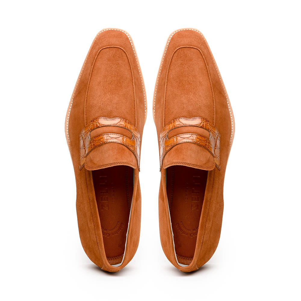 11-020-CGN MEO 3 Sueded Goatskin Penny Loafer, Cognac