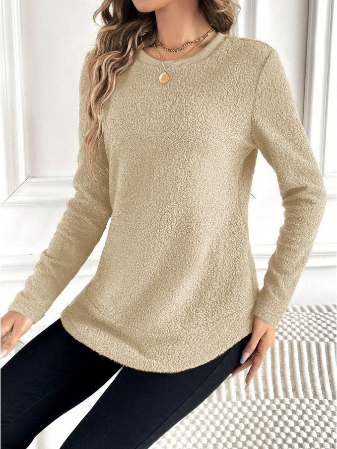 Casual Warm Solid Color Round Neck Teddy Sports Shirt