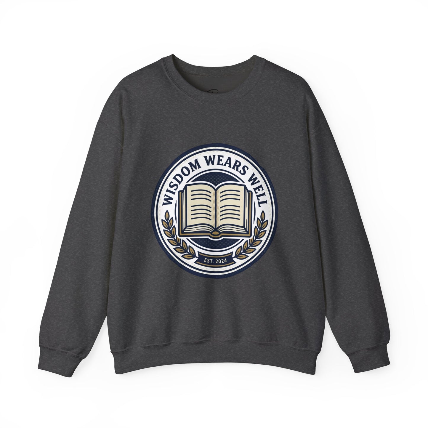 Wisdom Wears Well Sweatshirt — Vintage Book Emblem Crewneck