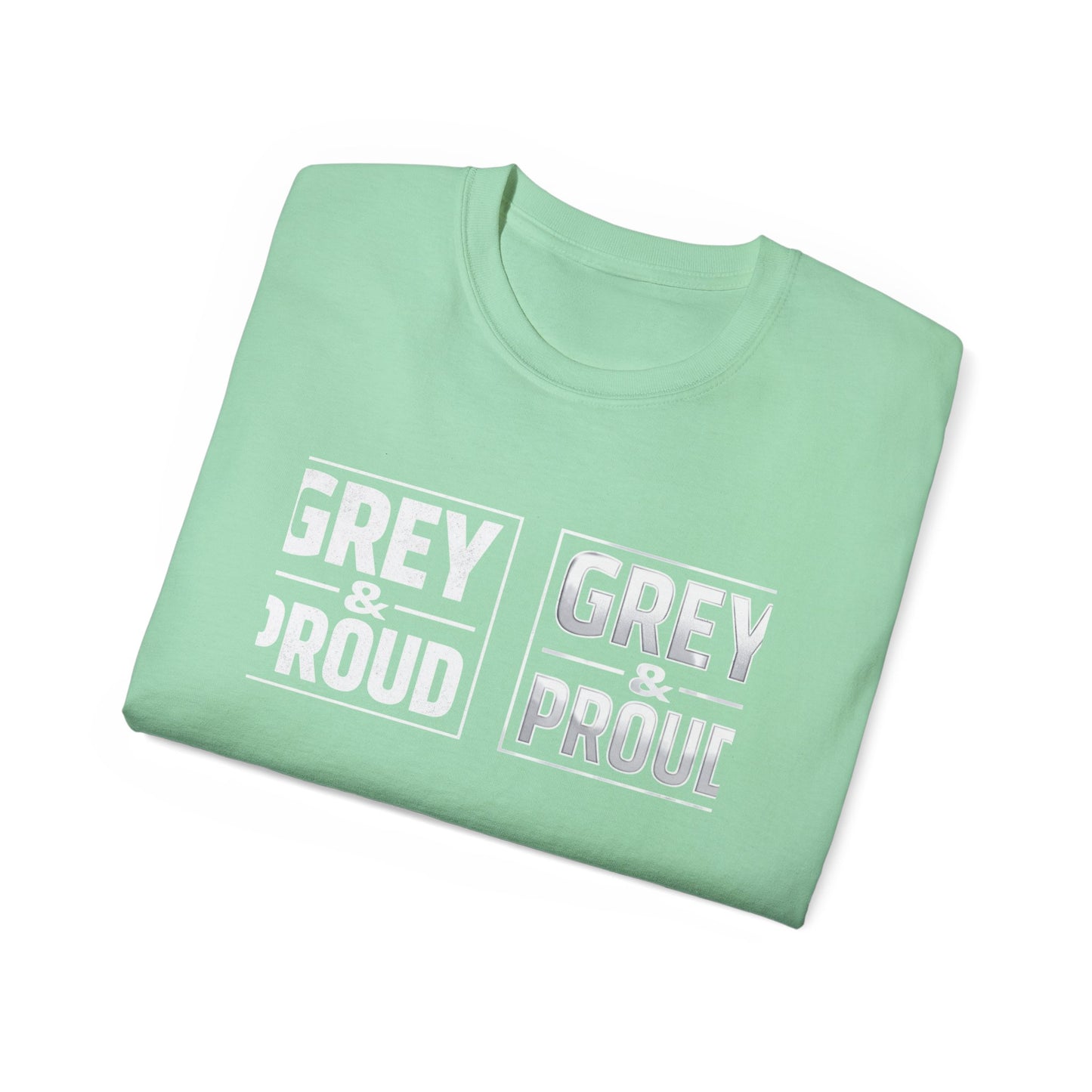 Grey & Proud T-Shirt — Retro Block Letter Pride Tee