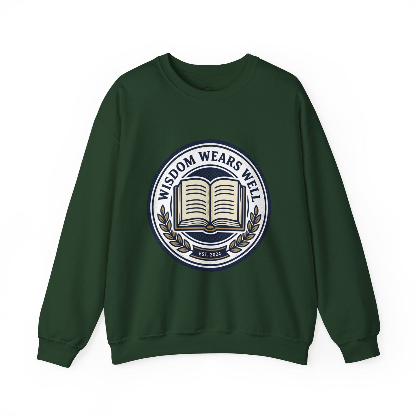 Wisdom Wears Well Sweatshirt — Vintage Book Emblem Crewneck