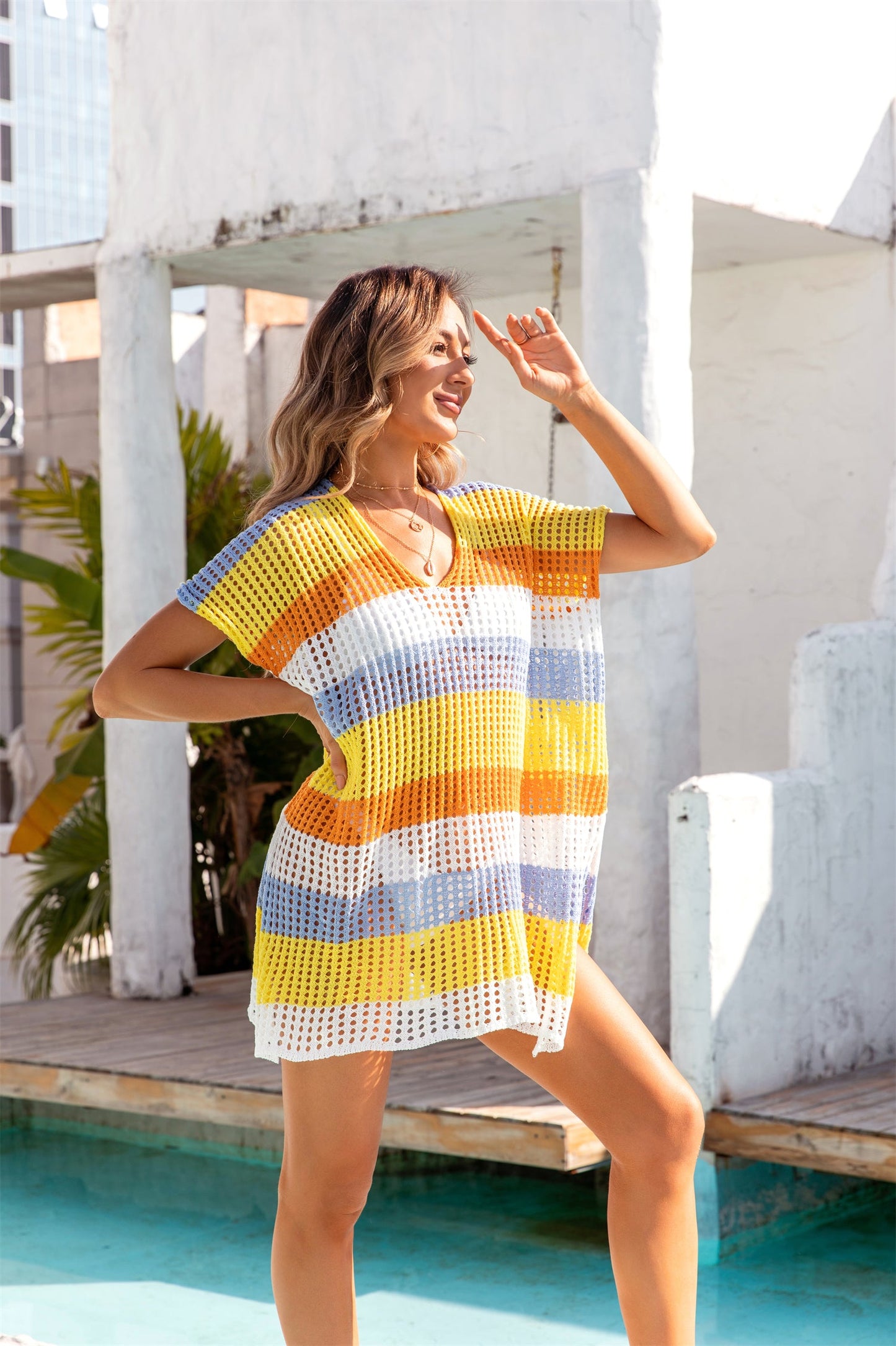 Summer Women Clothing Beach Shirt Loose Multicolor Beach Cover Up Vacation Sun Protection Clothing