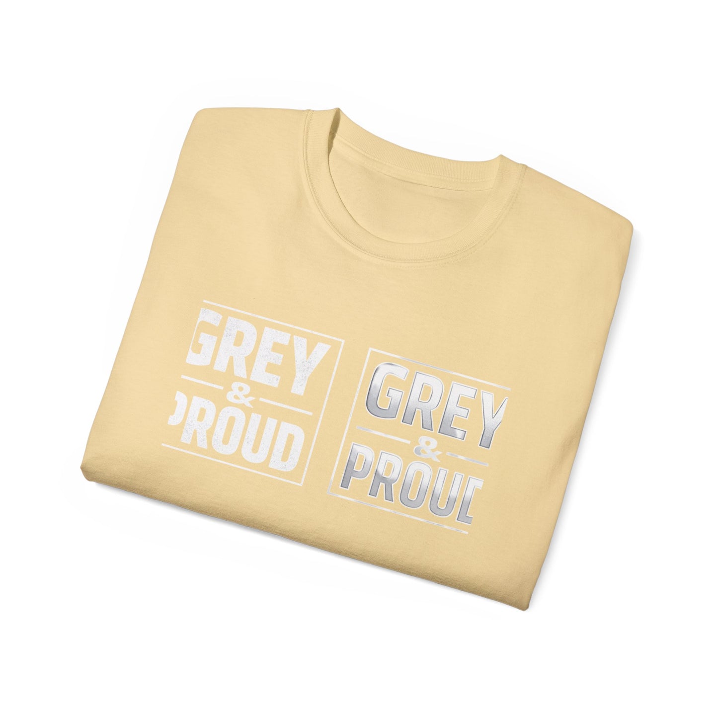 Grey & Proud T-Shirt — Retro Block Letter Pride Tee