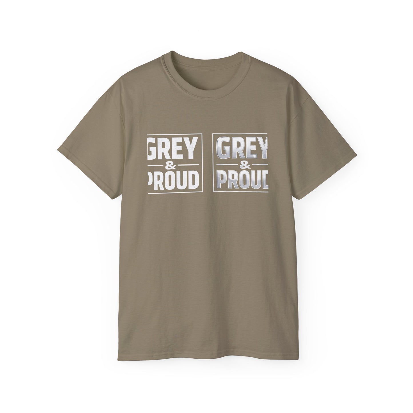 Grey & Proud T-Shirt — Retro Block Letter Pride Tee