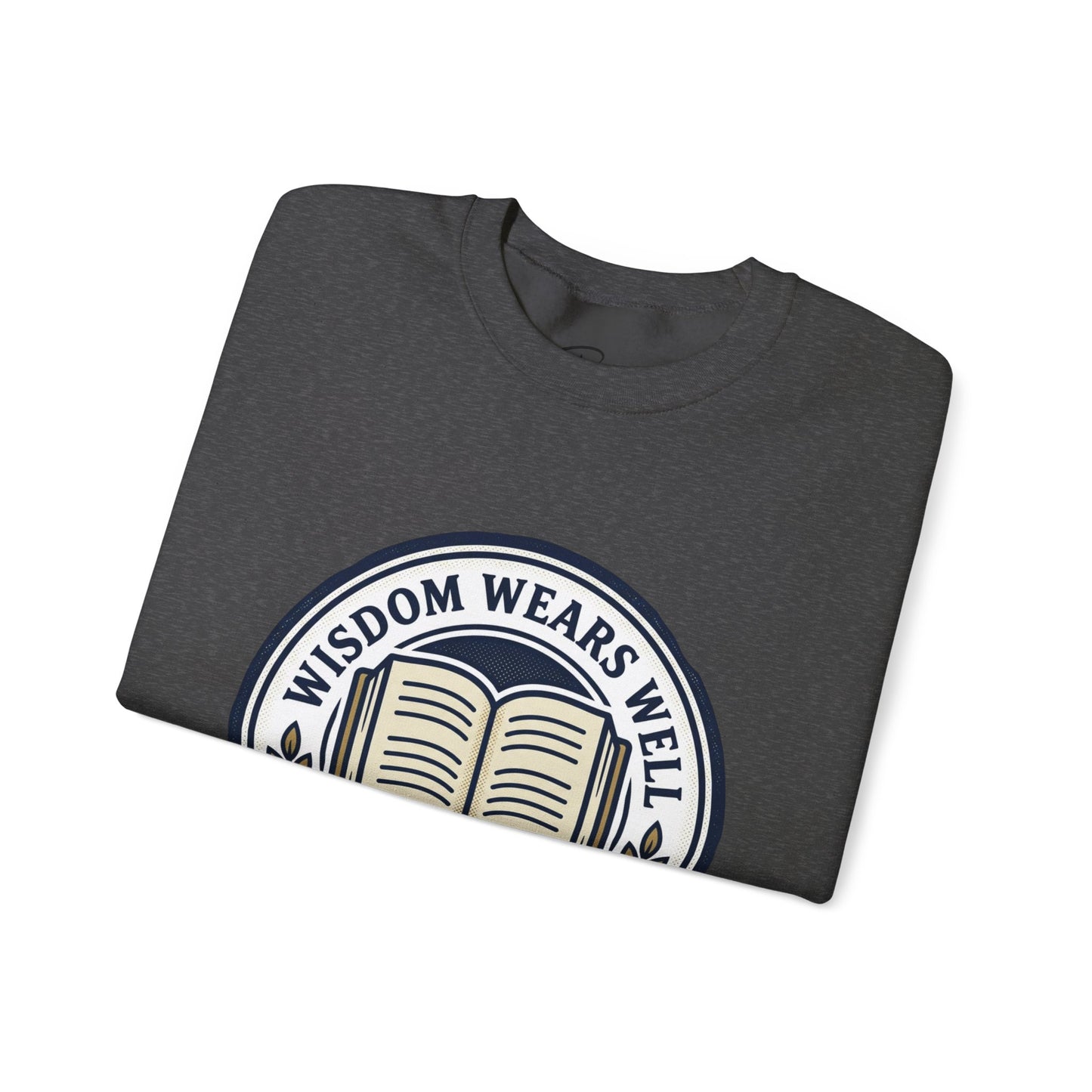 Wisdom Wears Well Sweatshirt — Vintage Book Emblem Crewneck
