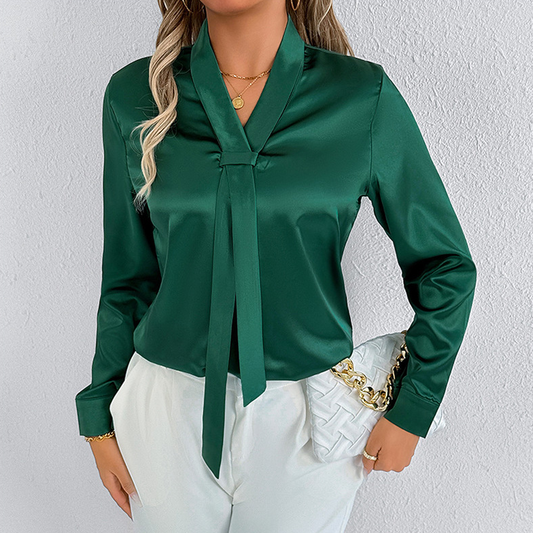 Women Summer Satin Shirt White Women Long Sleeve Satin Top Shirt
