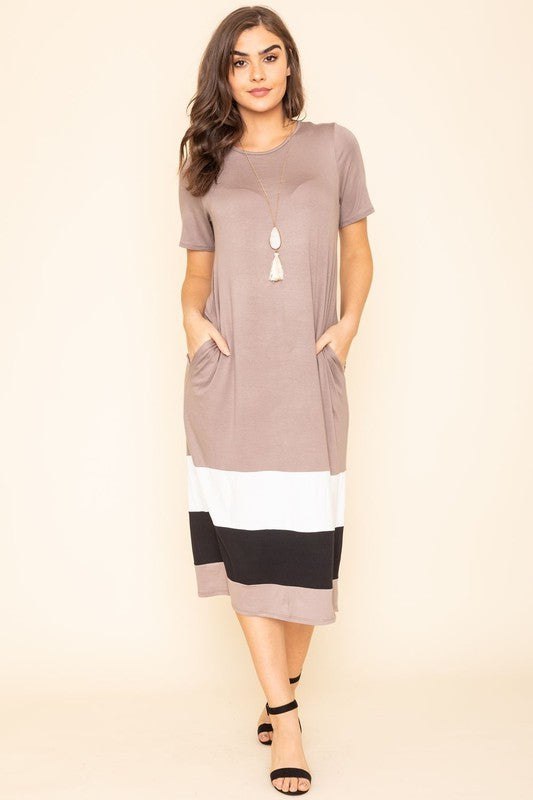 Color Block Calf Length Dress