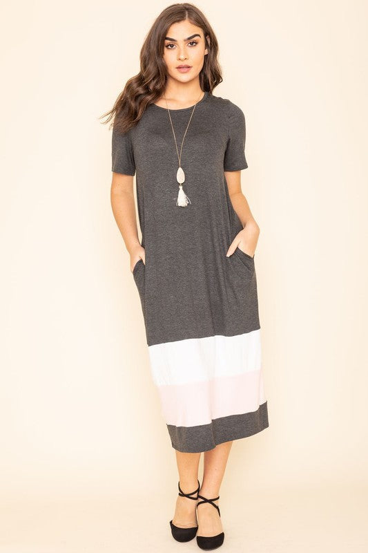 Color Block Calf Length Dress