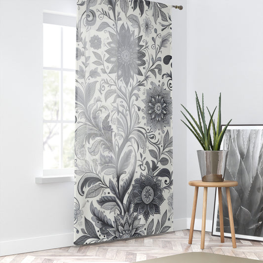 Elegant Floral Window Curtain, Black and White Decor, Home Accessories, Living Room Drapes, Bedroom Curtains, Modern and Chic
