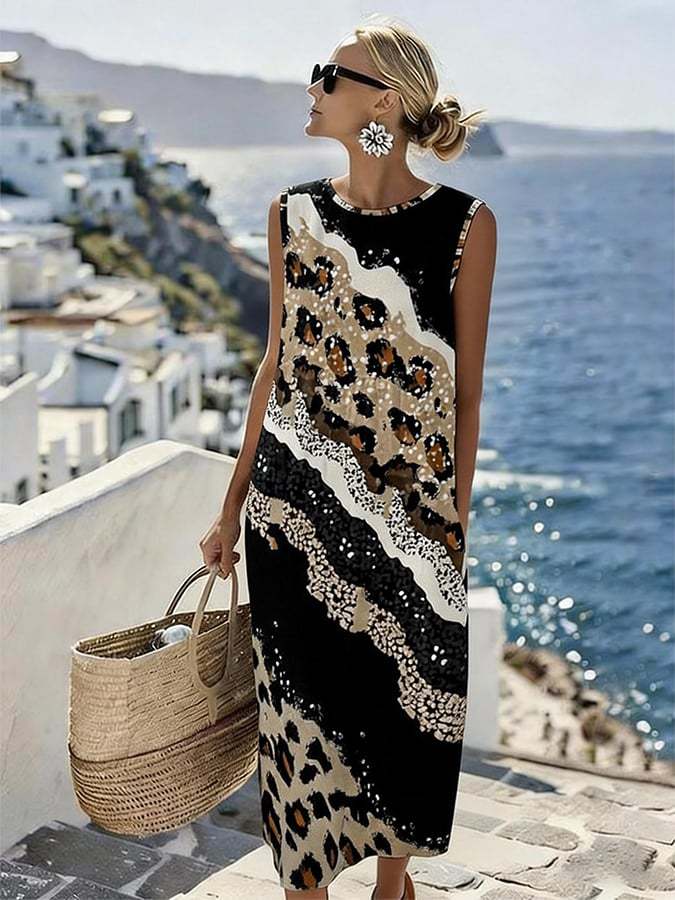 Women's Fashionable Sleeveless Leopard-Print Dress
