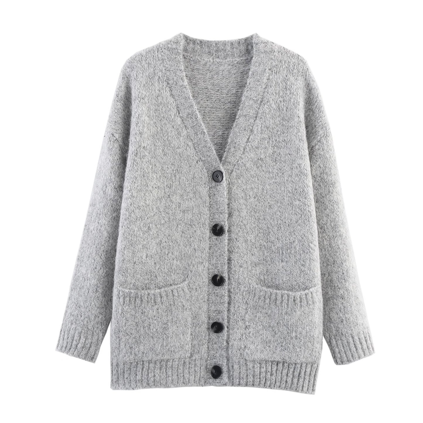 Women Clothing Autumn Lazy Autumn Winter Simplicity V neck Single Breasted Coat