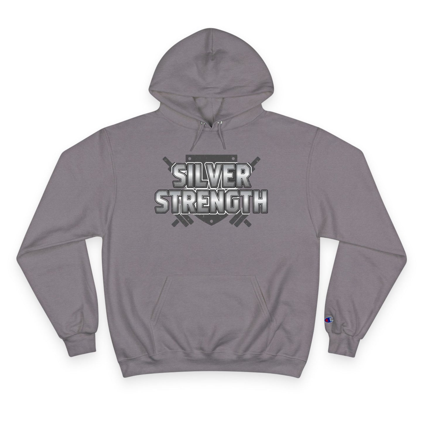 Silver Strength Hoodie — Champion Logo Athletic Pullover
