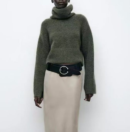 Women Clothing Winter Long Sleeve Stand Collar Basic Comfortable All Matching Sweater