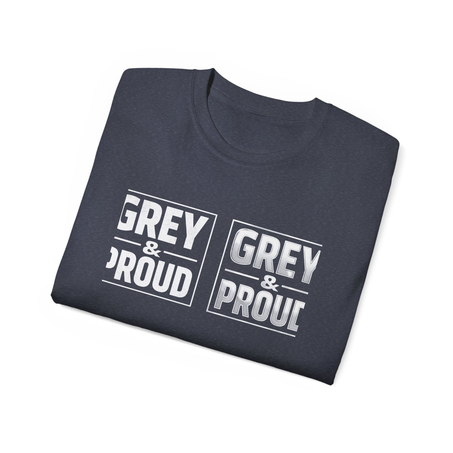 Grey & Proud T-Shirt — Retro Block Letter Pride Tee
