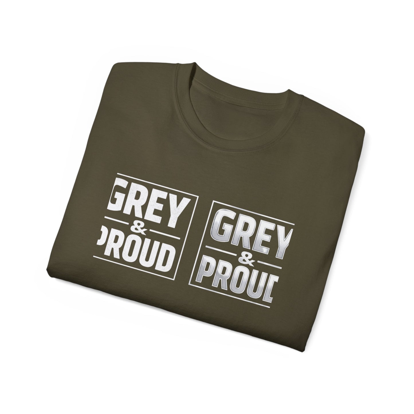 Grey & Proud T-Shirt — Retro Block Letter Pride Tee