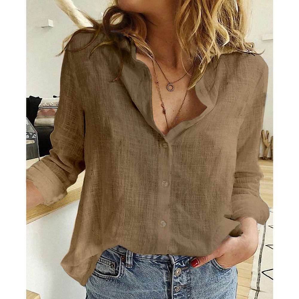 Lapel Long Sleeve Shirt Fashion Solid Color Button Top Women's Clothing