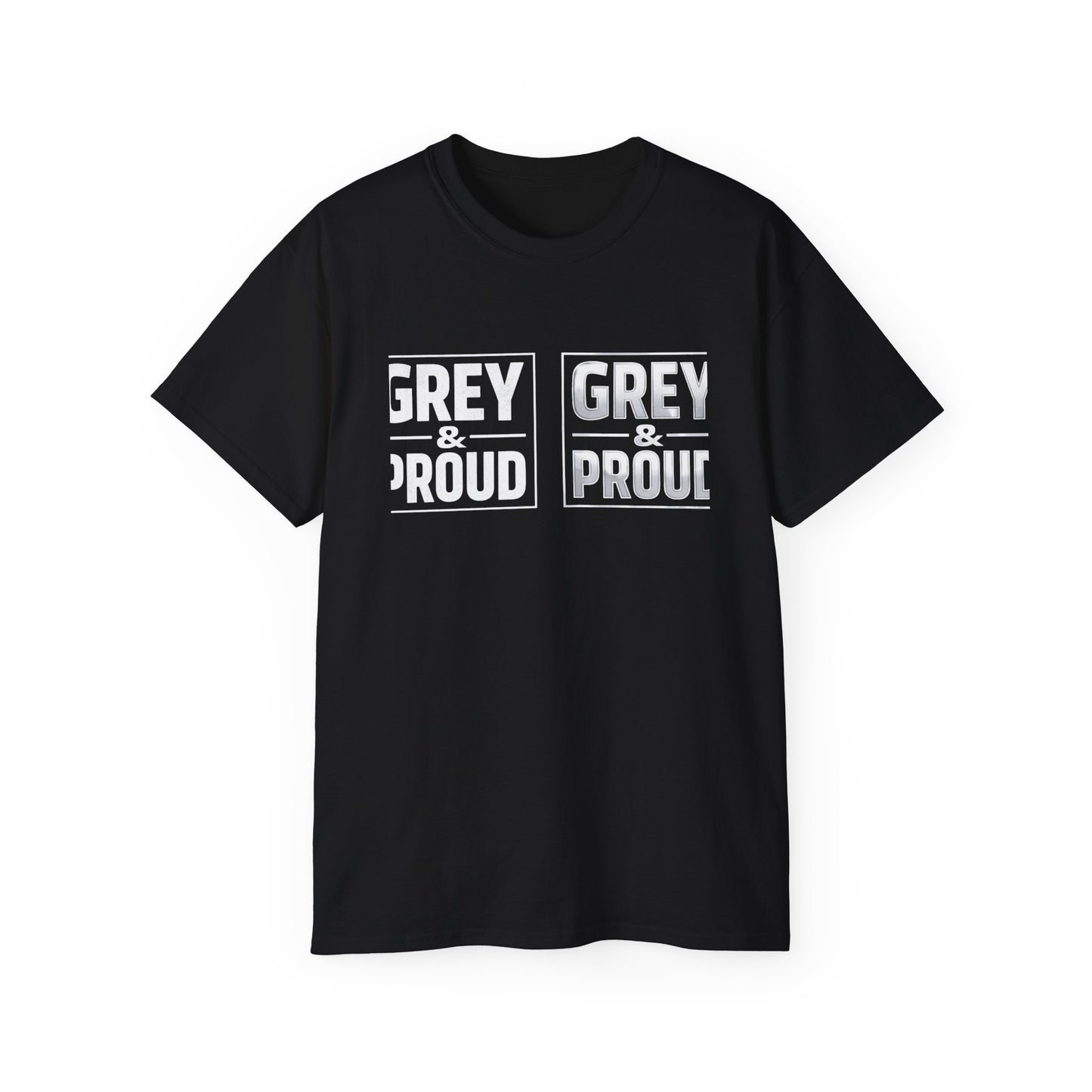 Grey & Proud T-Shirt — Retro Block Letter Pride Tee