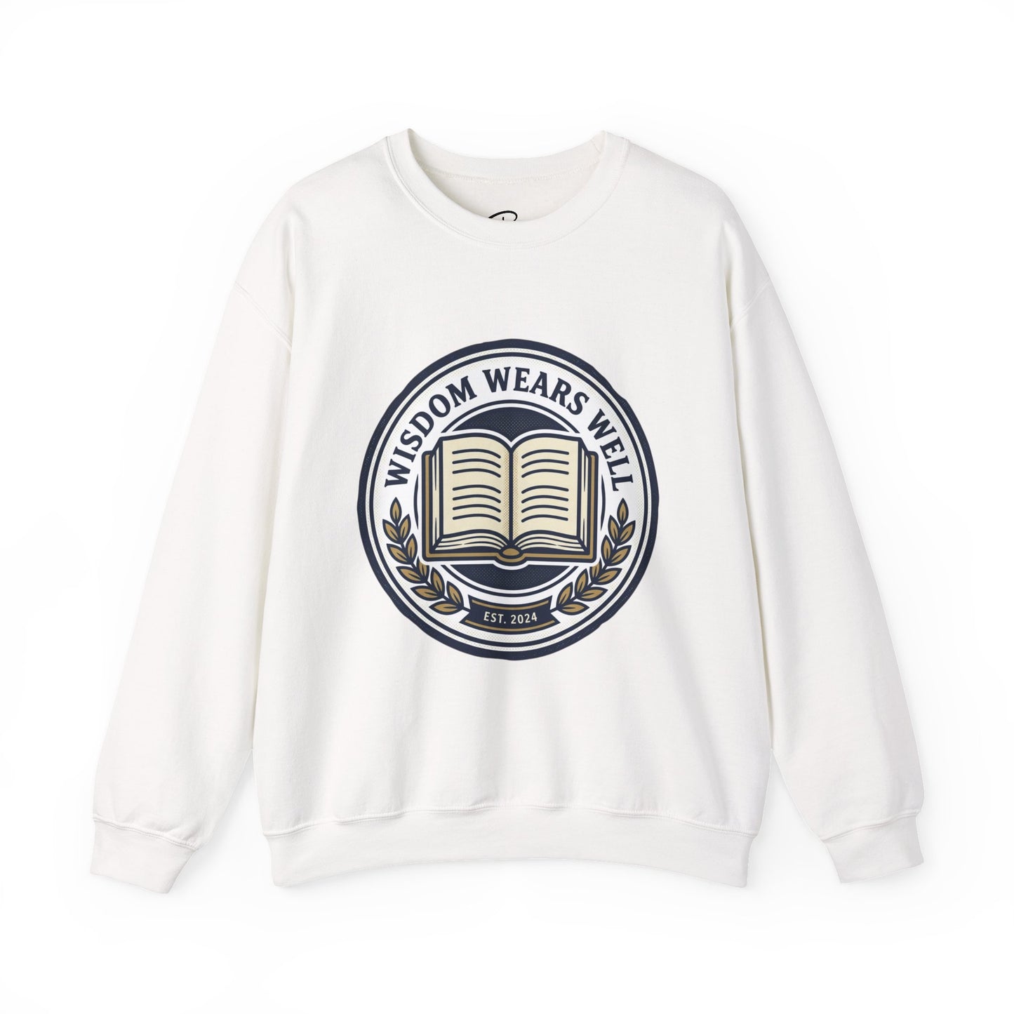 Wisdom Wears Well Sweatshirt — Vintage Book Emblem Crewneck