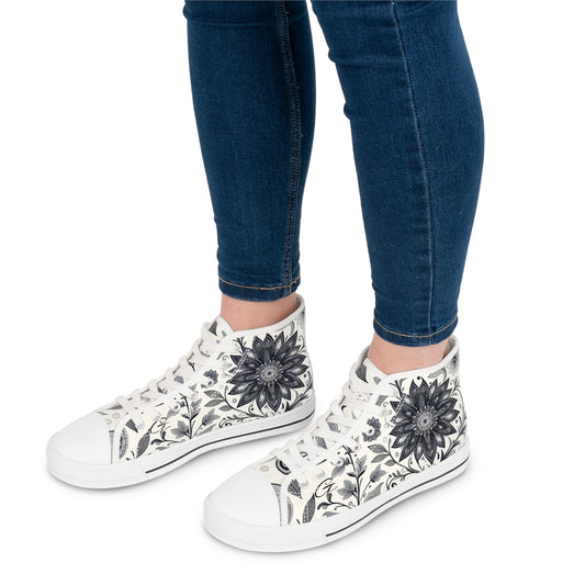 Elegant Floral Women's High Top Sneakers | Stylish Footwear for All Occasions, Casual Wear, Unique Gifts, Trendy Sneakers, Fashion Footwear