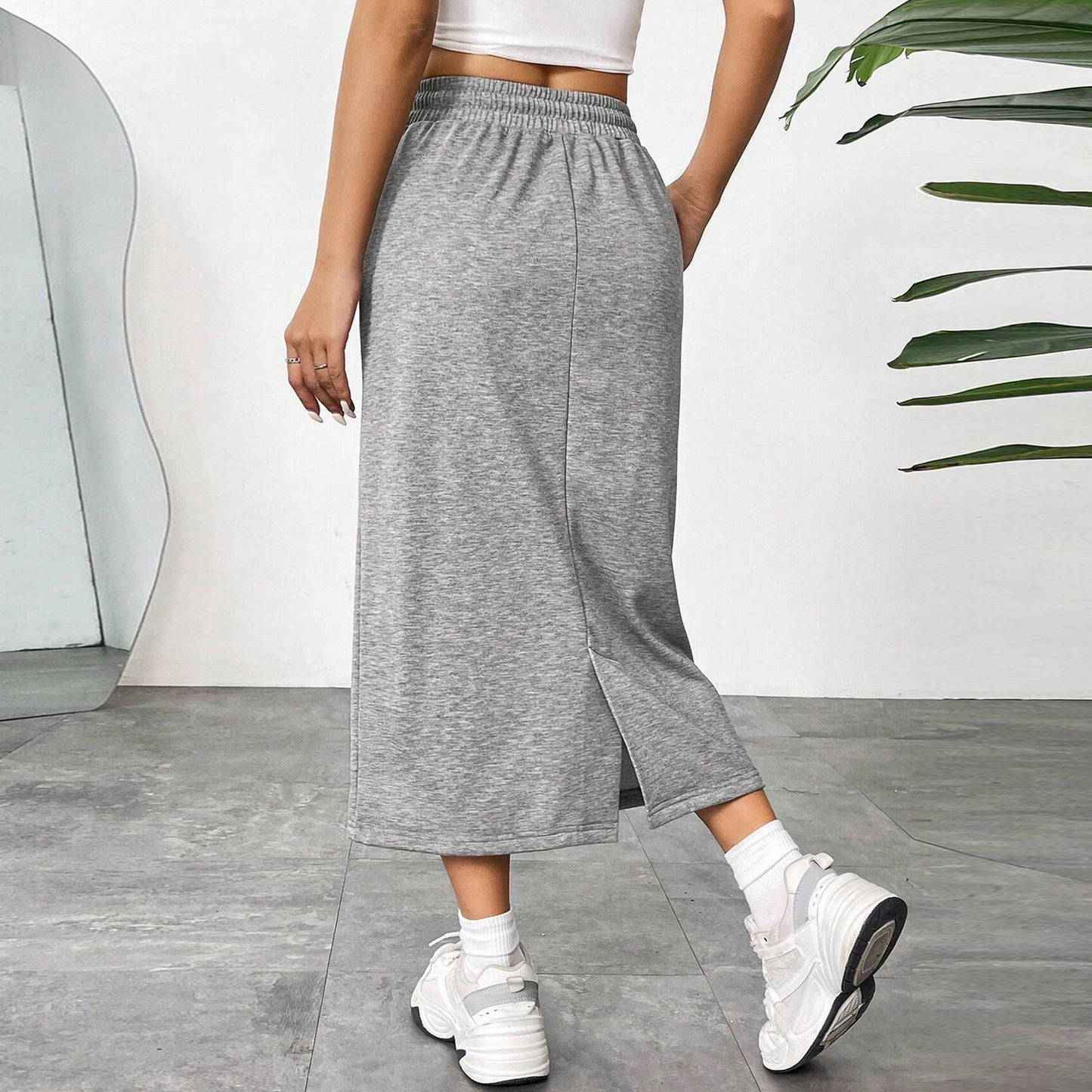 Sports Leisure Commute Loose Elastic Waist Solid Skirt