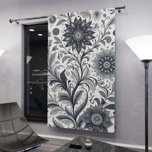 Elegant Floral Window Curtain, Home Decor, Black and White Floral Drapes, Living Room Curtains, Bedroom Window Treatment