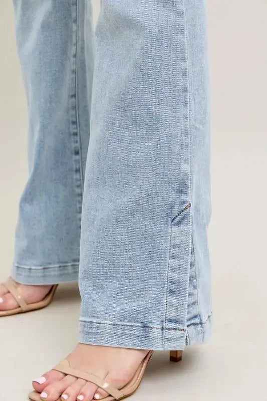 Judy Blue Full Size/Plus Size Tummy Control Vintage Wash Side Slit Slim Boot Jeans