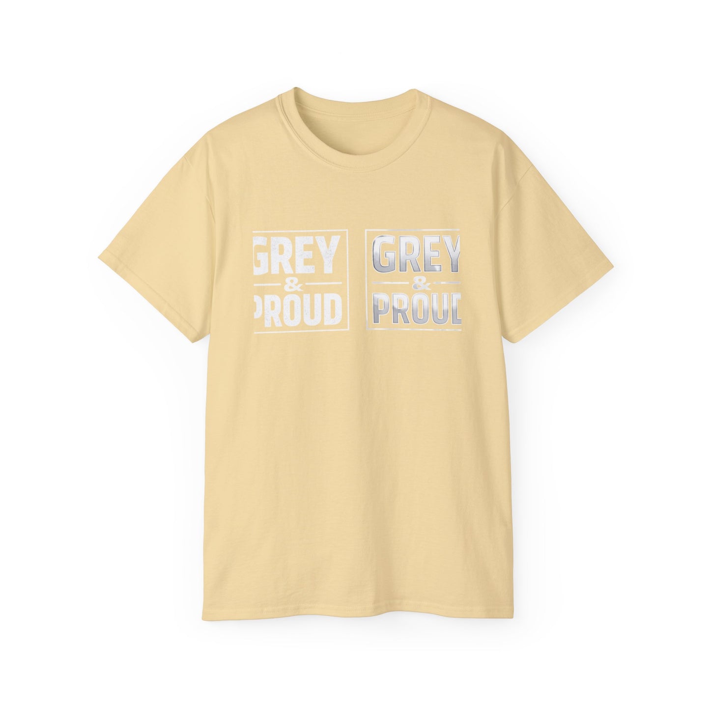 Grey & Proud T-Shirt — Retro Block Letter Pride Tee
