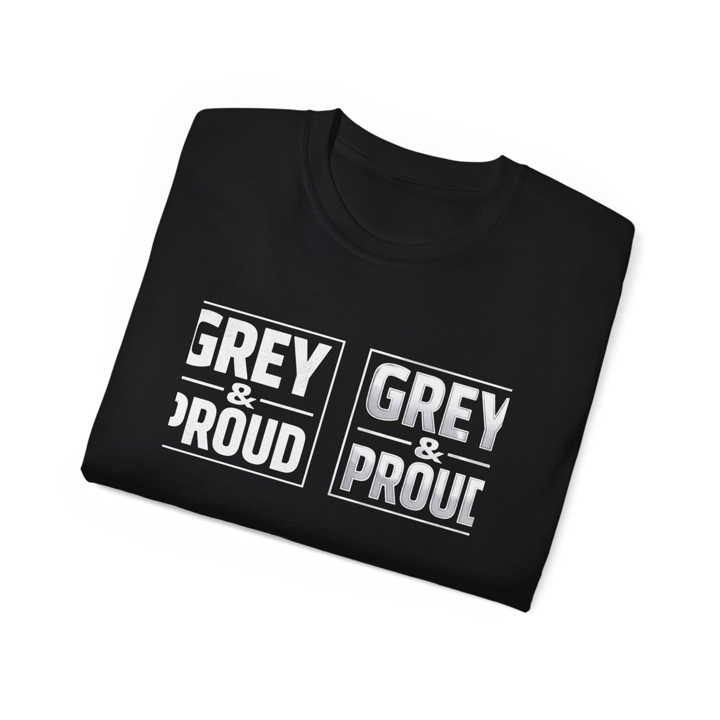 Grey & Proud T-Shirt — Retro Block Letter Pride Tee
