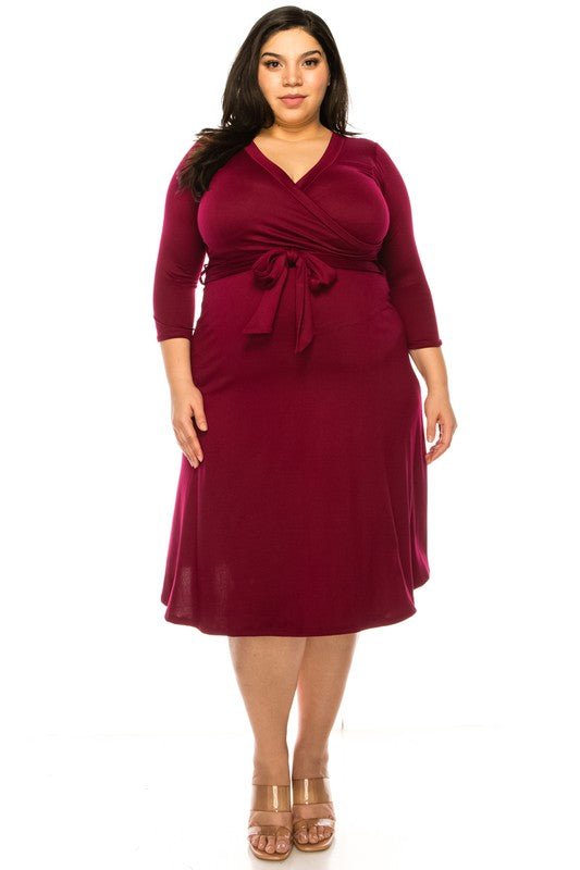 Plus Size, Solid Faux Wrap Dress