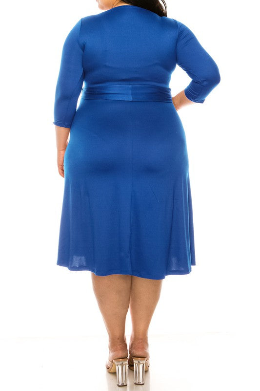 Plus Size, Solid Faux Wrap Dress