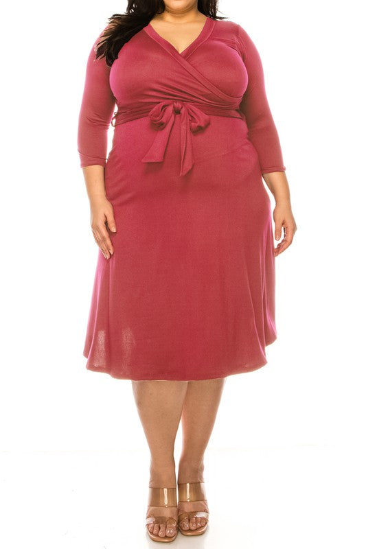 Plus Size, Solid Faux Wrap Dress
