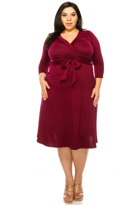 Plus Size, Solid Faux Wrap Dress