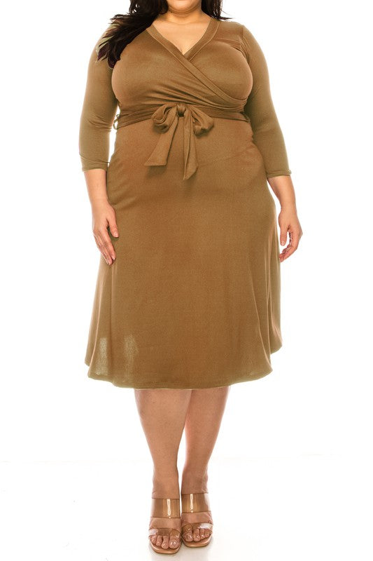 Plus Size, Solid Faux Wrap Dress