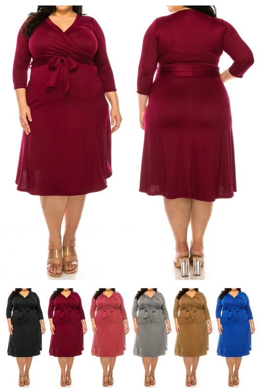 Plus Size, Solid Faux Wrap Dress