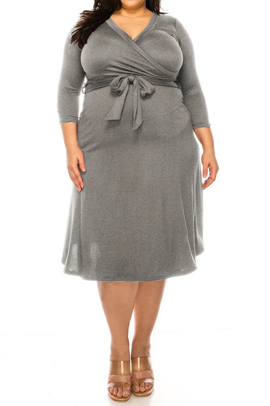 Plus Size, Solid Faux Wrap Dress
