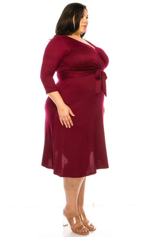 Plus Size, Solid Faux Wrap Dress