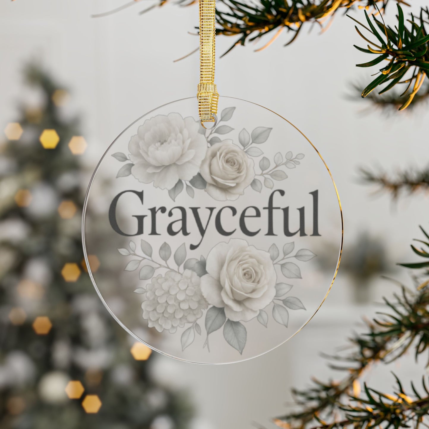 Grayceful Floral Acrylic Ornaments, Personalized Holiday Decorations, Elegant Gifts, Keepsake, Wedding Favors, Home Decor