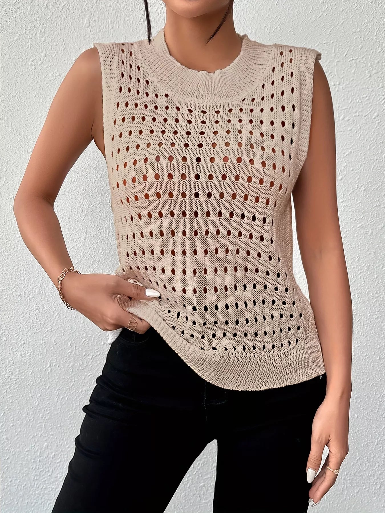 Hollow Out Round Neck Knit Sweater Tank