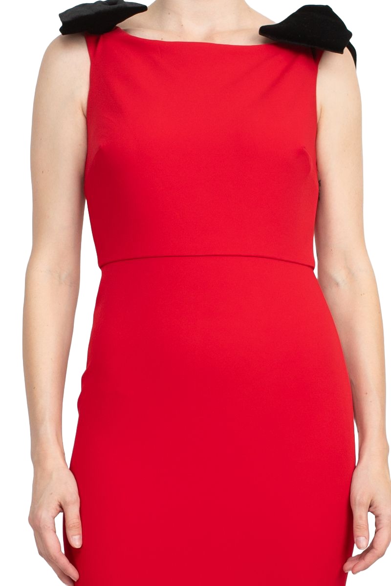 Alberto Makali Boat Neck Sleeveless Bow Shoulder Detail Zipper Back Solid Mermaid Gown