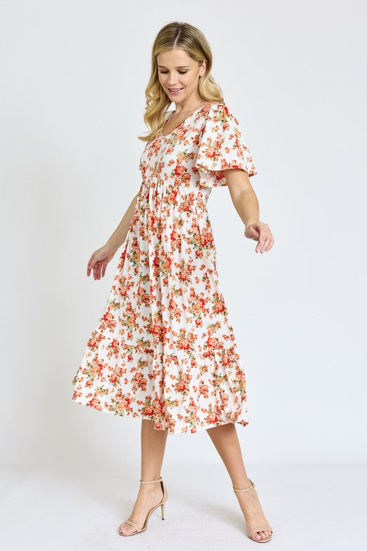 PLUS Floral Angel Sleeve Midi Dress