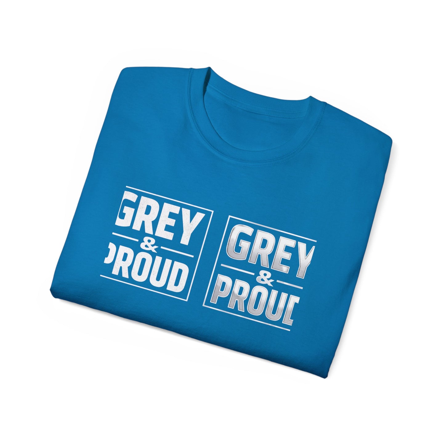 Grey & Proud T-Shirt — Retro Block Letter Pride Tee